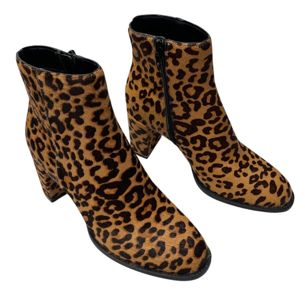 Steve Madden Womens Jozie Leopard Print Calf Hair Ankle Booties Size 6.5 M